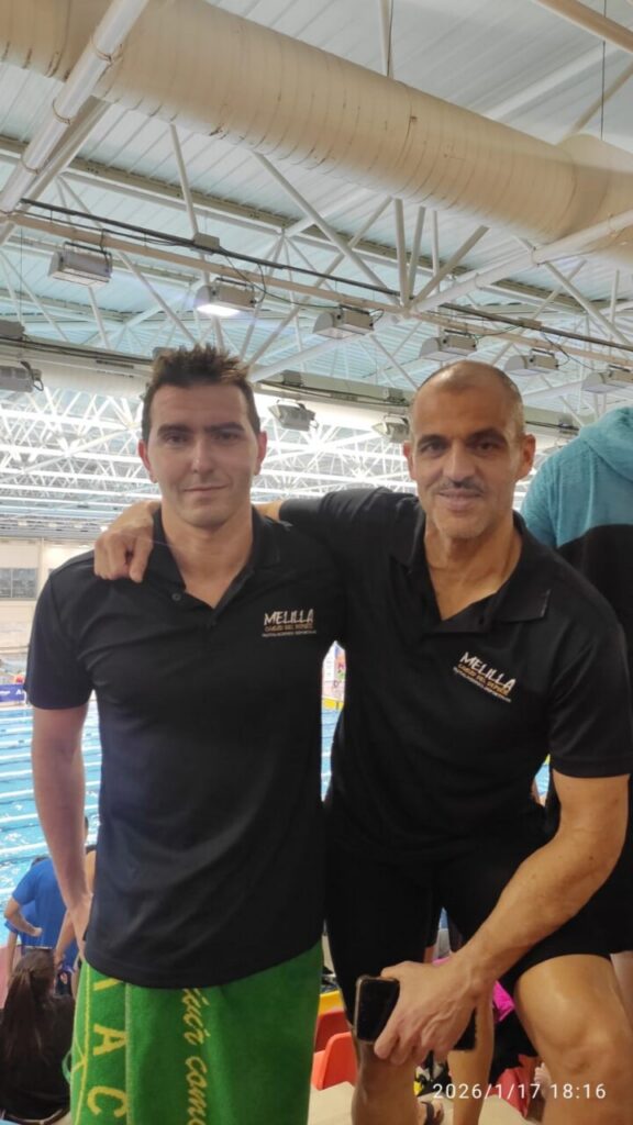 Miguel Ángel Rozas y Juan José Potous en el campeonato de natación