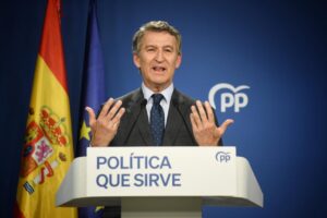 Miguel Tellado del PP en una rueda de prensa sobre el accidente ferroviario de Adamuz