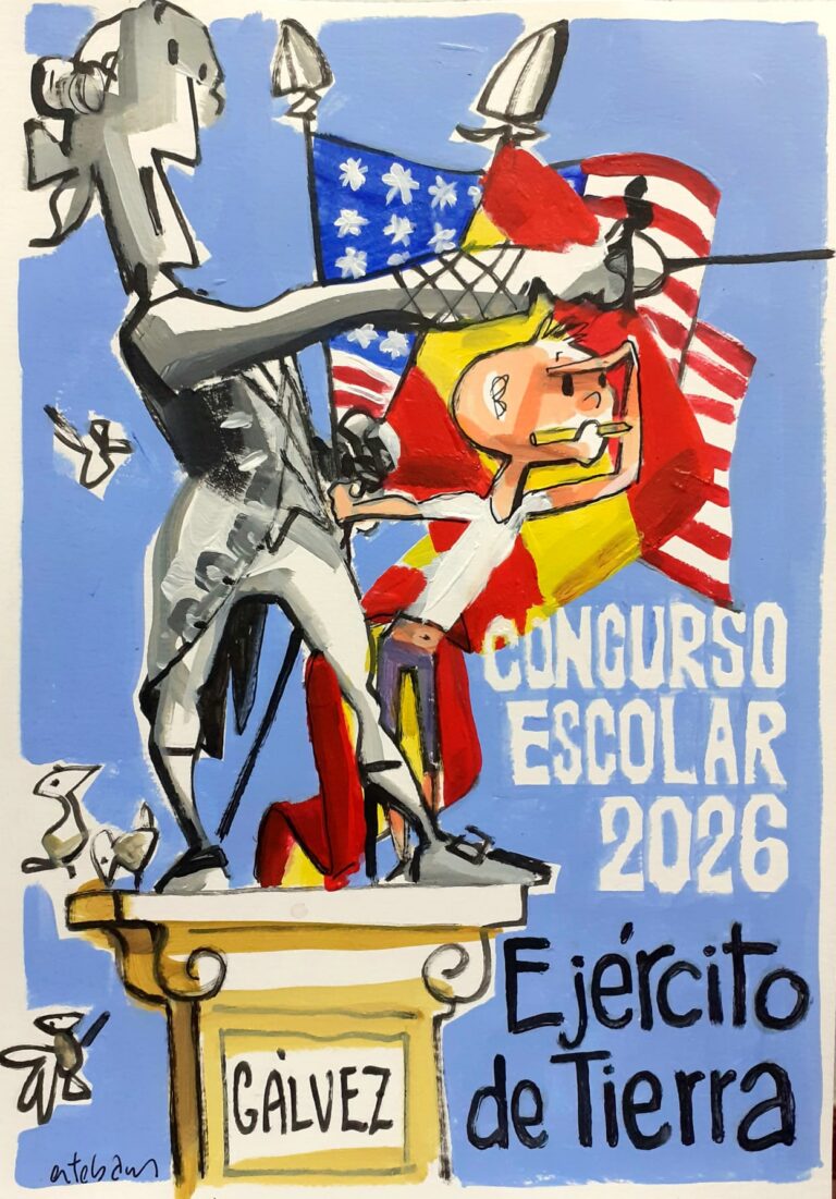 Ilustración del concurso escolar 2026 con figuras y banderas