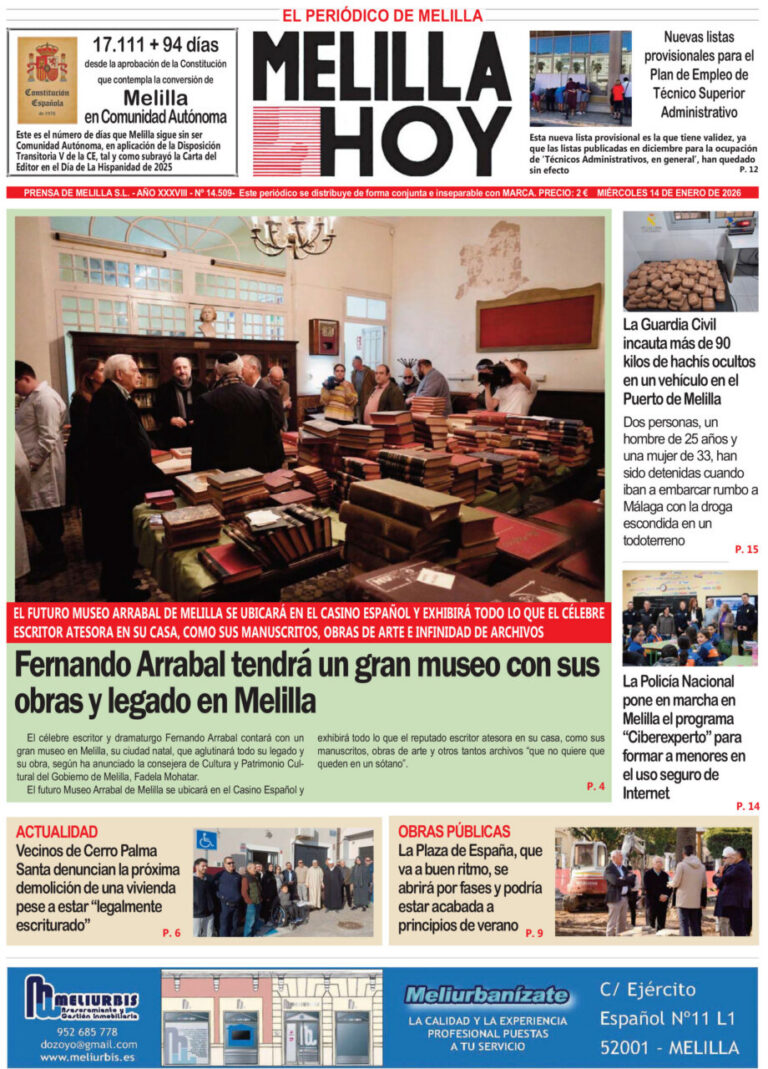 Portada del periódico Melilla Hoy del 14 de enero de 2026
