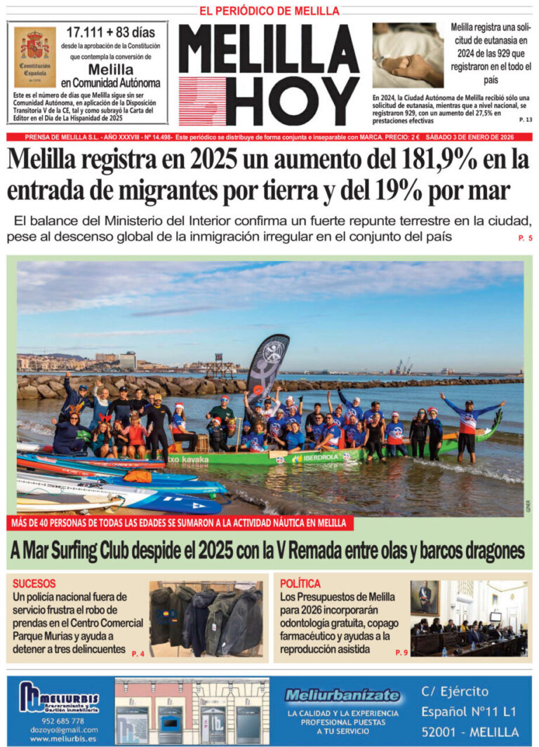 Portada del periódico Melilla Hoy del 3 de enero de 2026