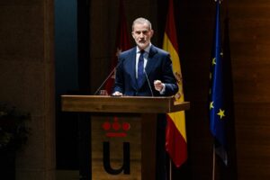 El Rey Felipe VI durante su discurso en la Conferencia de Embajadores en el Ministerio de Exteriores.