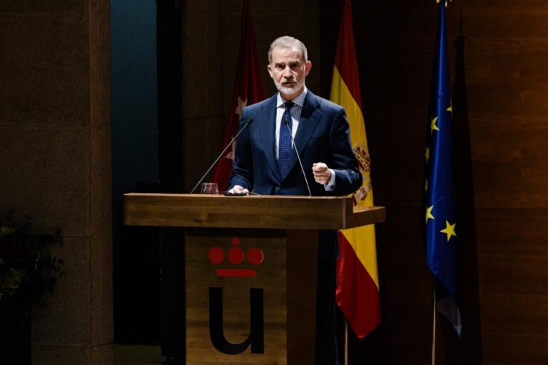 El Rey Felipe VI durante su discurso en la Conferencia de Embajadores en el Ministerio de Exteriores.
