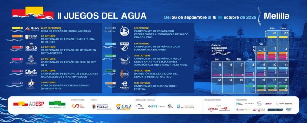 Calendario de los II Juegos del Agua en Melilla con eventos deportivos