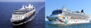 Dos cruceros, Azamara Quest y Norwegian Dawn, en el mar