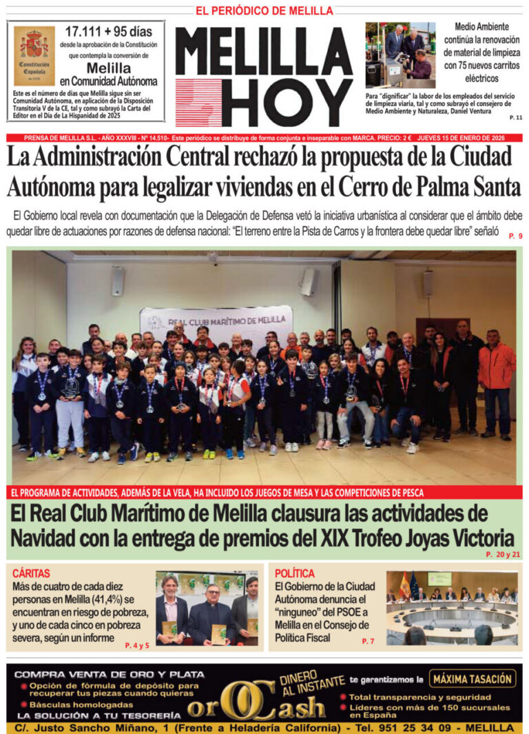 Portada del periódico Melilla Hoy del 15 de enero de 2026