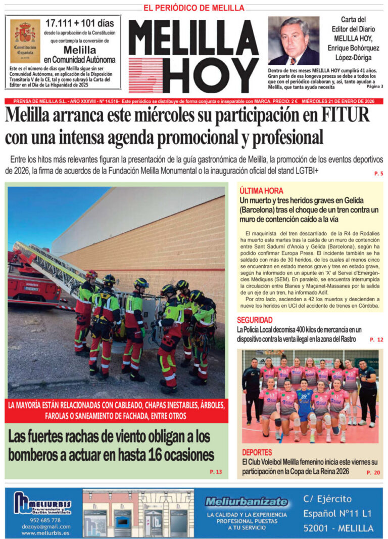 Portada del periódico Melilla Hoy del 21 de enero de 2026