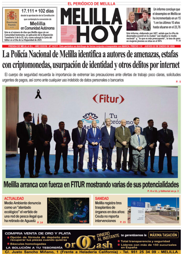 Portada del periódico Melilla Hoy del 22 de enero de 2026
