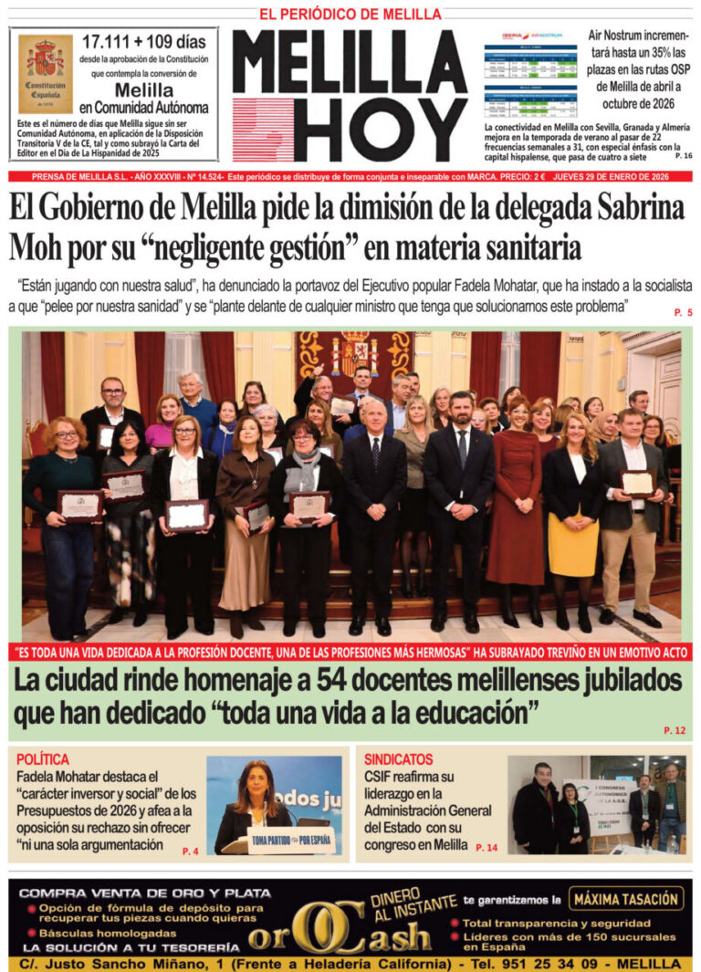 Portada del periódico Melilla Hoy del 29 de enero de 2026
