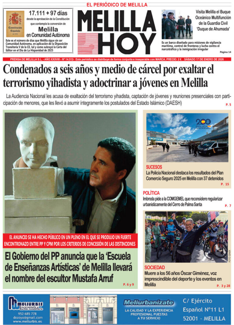 Portada del periódico Melilla Hoy del 17 de enero de 2026.