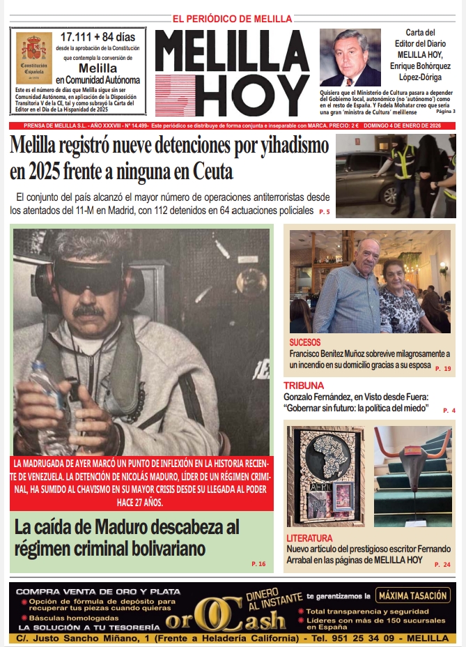Portada del periódico Melilla Hoy del 4 de enero de 2026 con noticias locales.