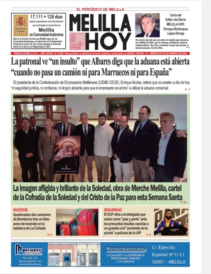 Portada del periódico Melilla Hoy del 25 de febrero de 2026