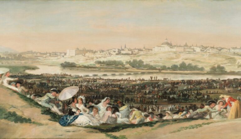 Pintura de Francisco de Goya con una multitud en un paisaje festivo