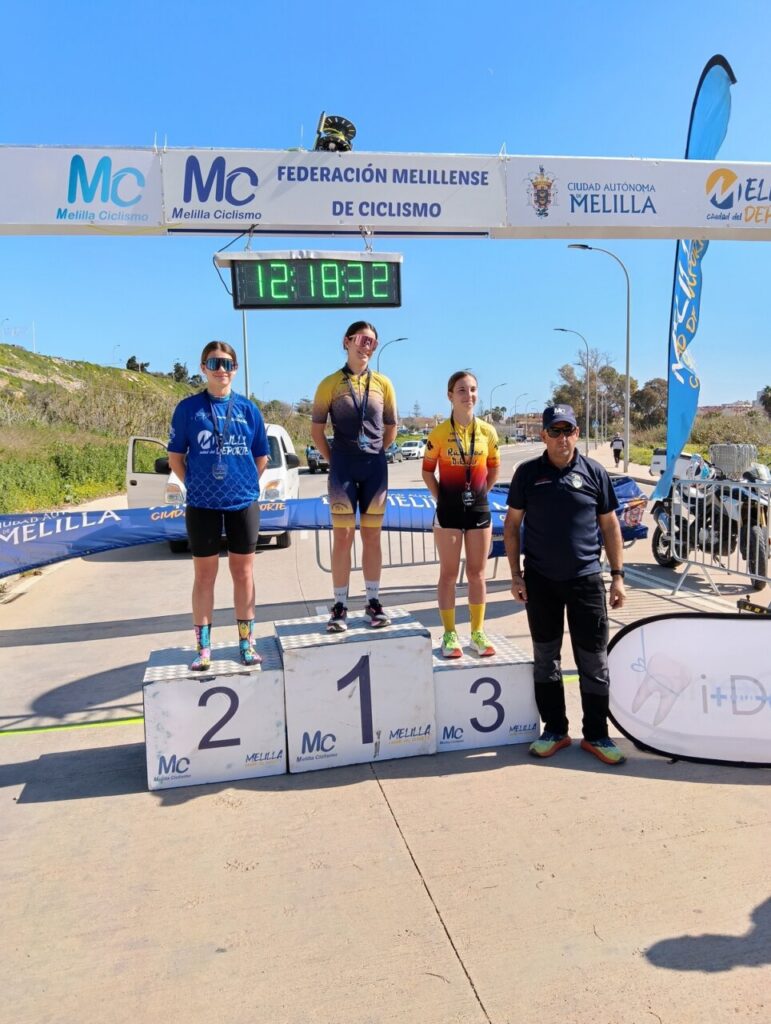 Podio femenino del Campeonato Autonómico de Ciclismo en Melilla