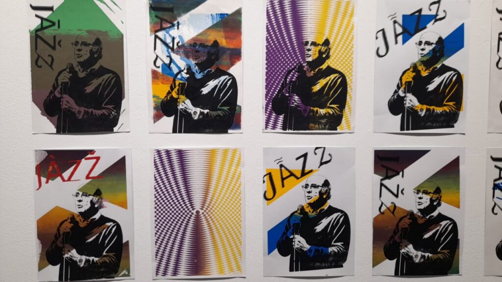 Collage artístico homenaje a Ángel Castro en exposición de jazz