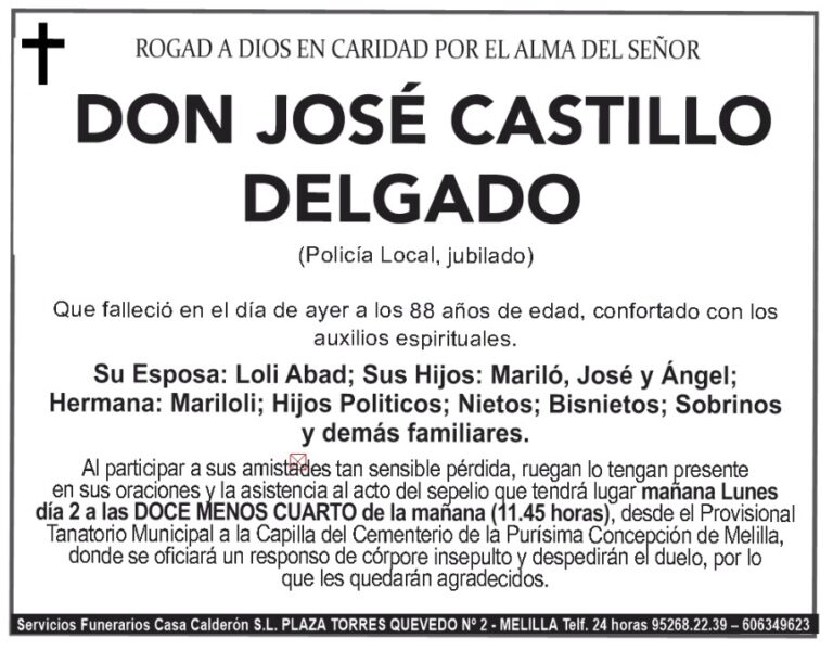 Obituario de Don José Castillo Delgado, Policía Local jubilado