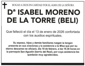 Anuncio de misa en memoria de Dª Isabel Moreno de la Torre.