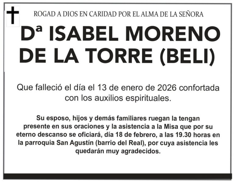 Anuncio de misa en memoria de Dª Isabel Moreno de la Torre.