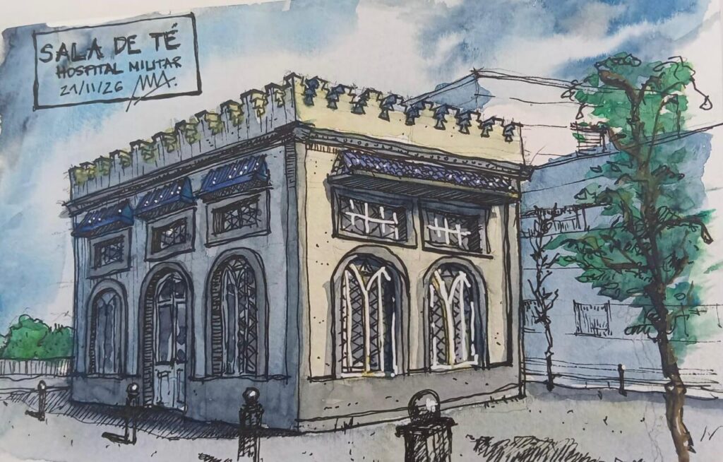 Dibujo del antiguo salón del té del Hospital Militar de Melilla