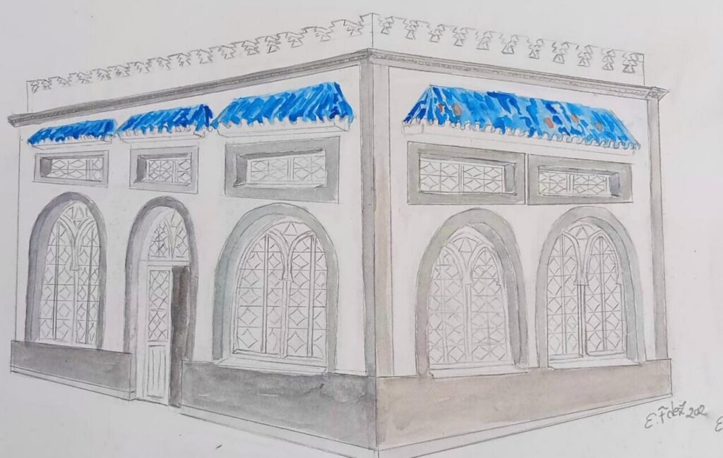 Dibujo del antiguo salón del té del Hospital Militar de Melilla