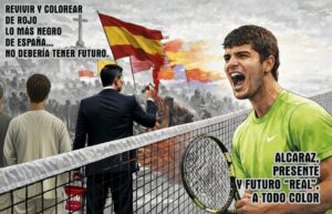 Carlos Alcaraz celebrando una victoria en un contexto social y político en España