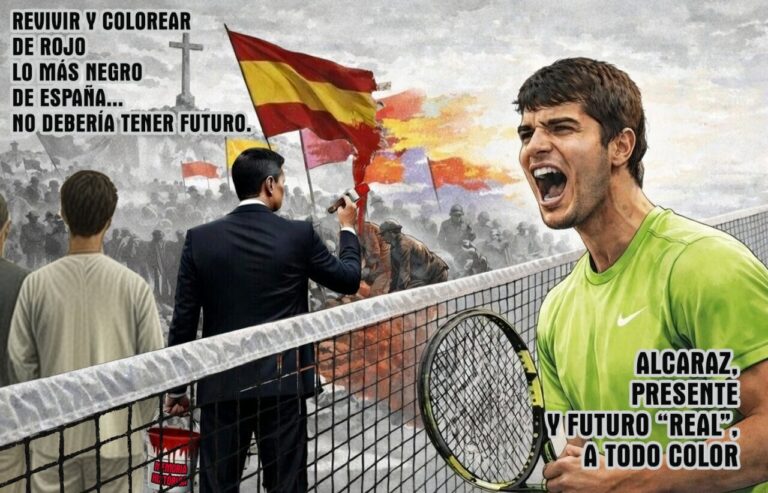 Carlos Alcaraz celebrando una victoria en un contexto social y político en España