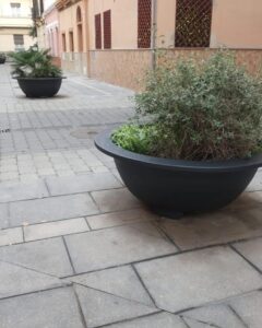 Plantas en jardineras en un espacio urbano de Melilla