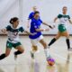 Jugadoras de fútbol sala compitiendo en un partido en el pabellón