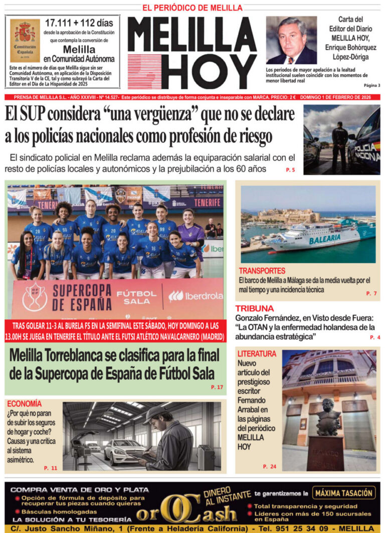 Portada del periódico Melilla Hoy del 1 de febrero de 2026