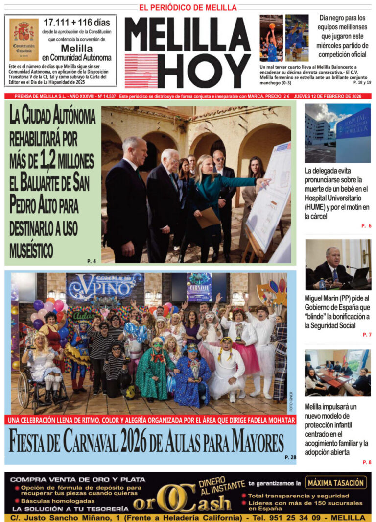 Portada del periódico Melilla Hoy del 12 de febrero de 2026