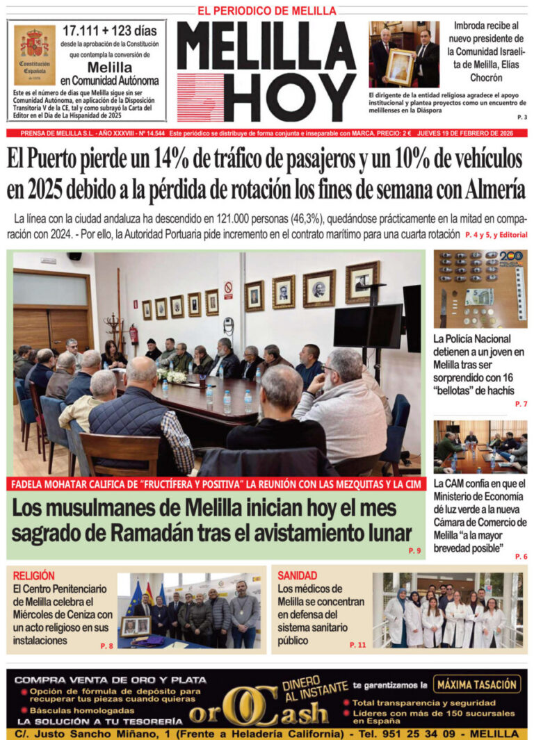 Portada del periódico Melilla Hoy del 19 de febrero de 2026