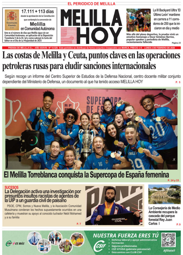Portada del periódico Melilla Hoy del 2 de febrero de 2026