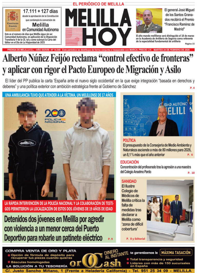 Portada del periódico Melilla Hoy del 24 de febrero de 2026