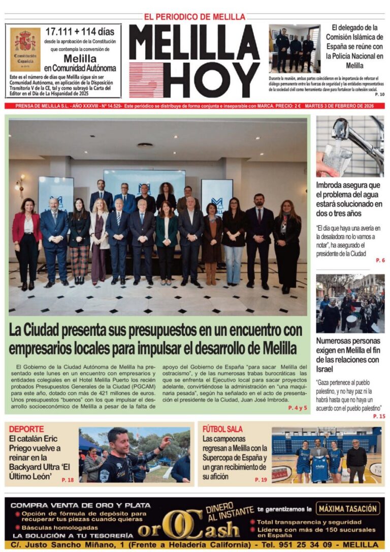 Portada del periódico Melilla HOY del 3 de febrero de 2026