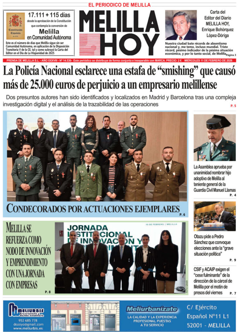 Portada del periódico Melilla Hoy del 11 de febrero de 2026