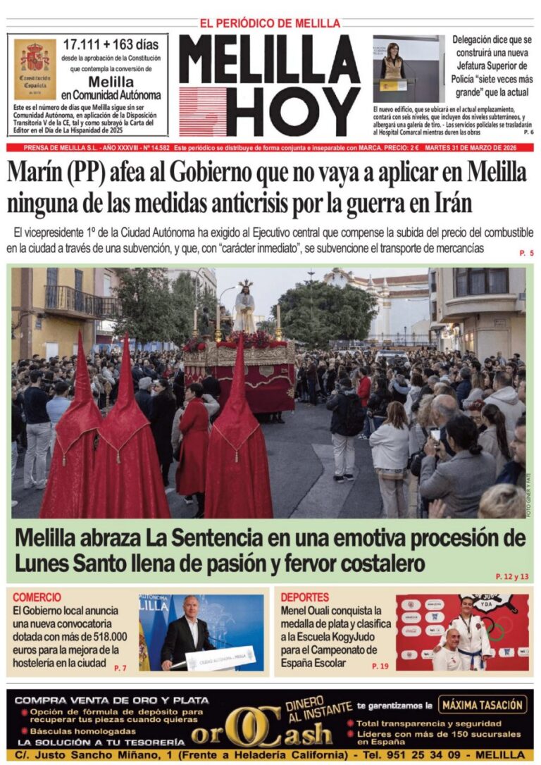 Portada del periódico Melilla Hoy del 31 de marzo de 2026