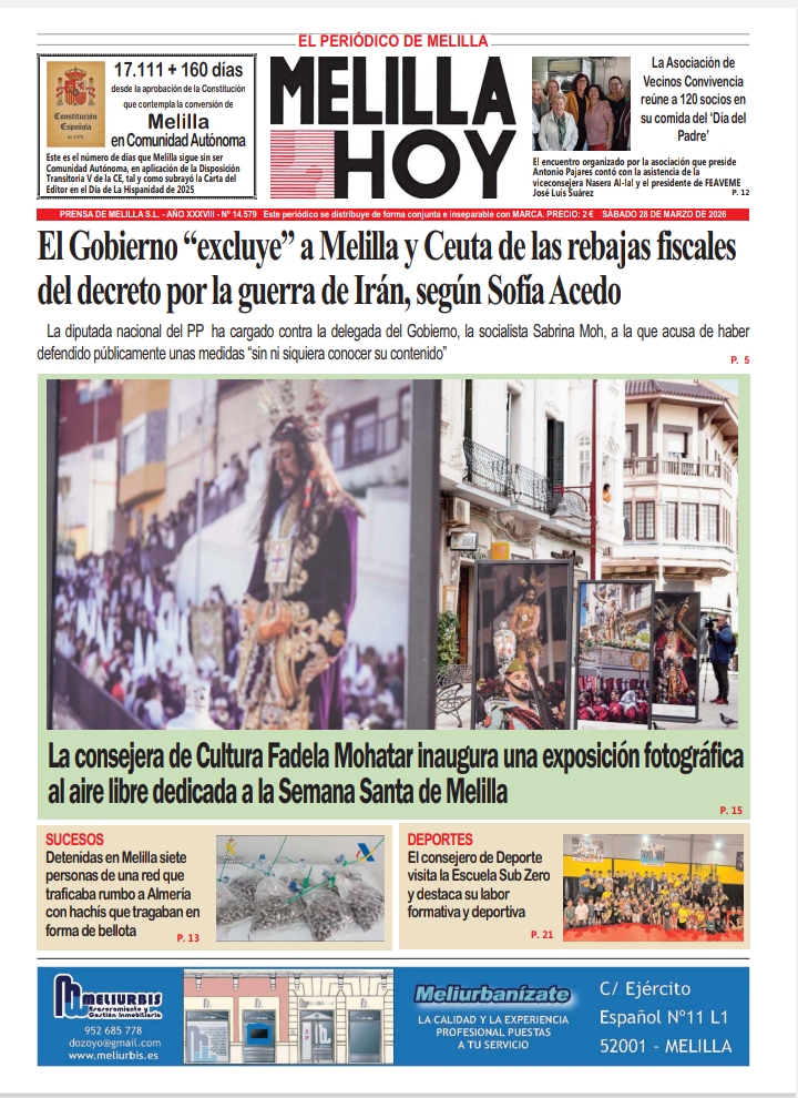 Portada del periódico Melilla Hoy del 28 de marzo de 2026