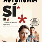 Cartel sobre la autonomía de Melilla con personas expresando emociones.