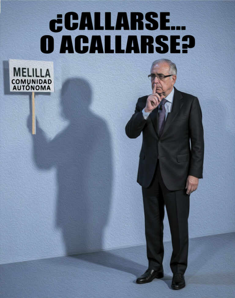 Hombre en traje con cartel sobre Melilla Comunidad Autónoma