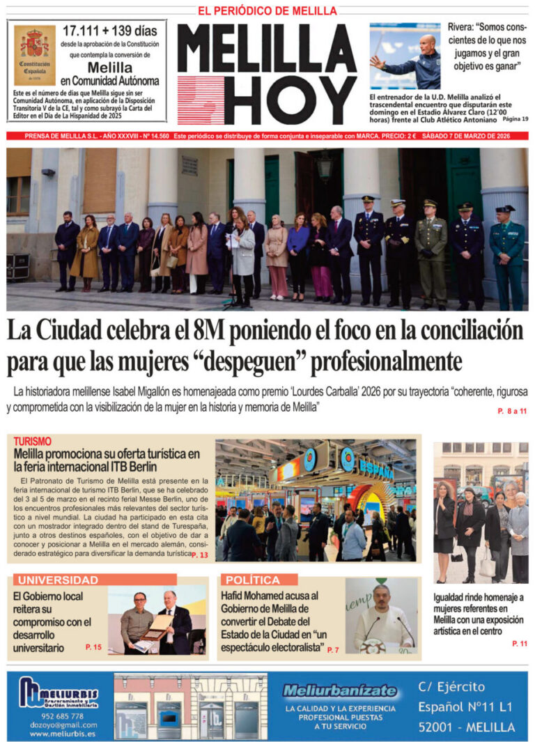 Portada del periódico Melilla Hoy del 7 de marzo de 2026