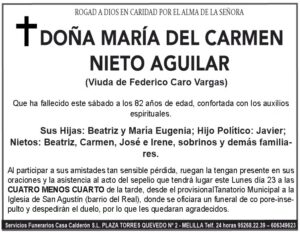 Esquela en memoria de Doña María del Carmen Nieto Aguilar