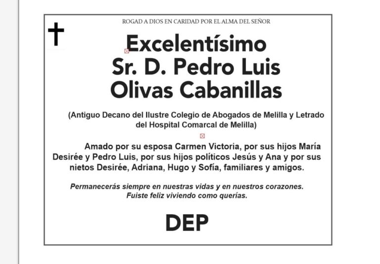 Obituario de Pedro Luis Olivas Cabanillas con detalles sobre su vida y legado