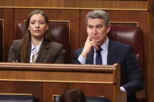 Alberto Núñez Feijóo y otra persona en el Congreso de España