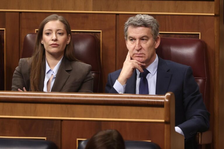 Alberto Núñez Feijóo y otra persona en el Congreso de España