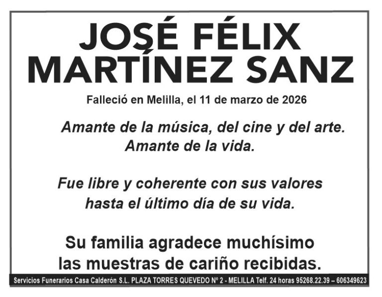 Esquela de José Félix Martínez Sanz en Melilla