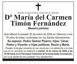 Esquela de María del Carmen Timón Fernández, maestra jubilada