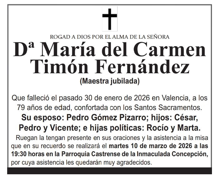 Esquela de María del Carmen Timón Fernández, maestra jubilada