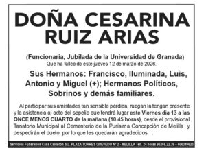 Obituario de Doña Cesarina Ruiz Arias, funcionaria jubilada.
