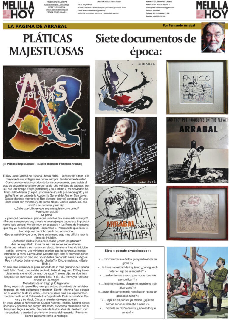 Collage de obras y documentos sobre Fernando Arrabal