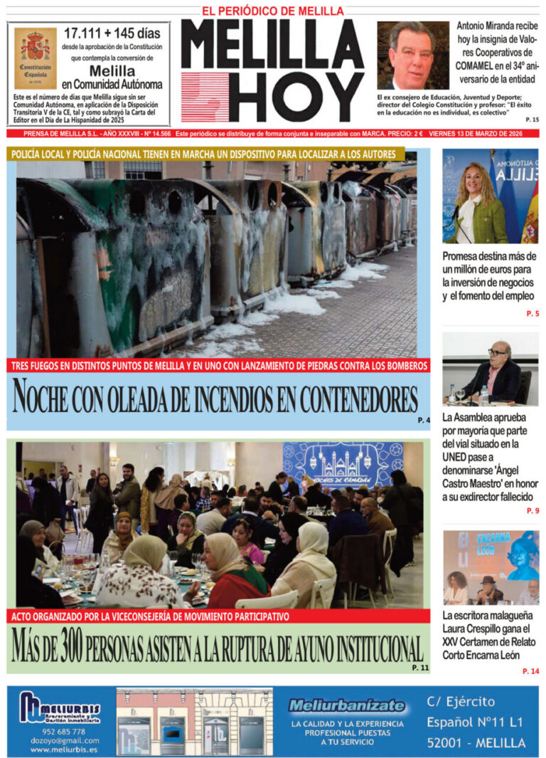 Portada del periódico Melilla Hoy del 13 de marzo de 2026